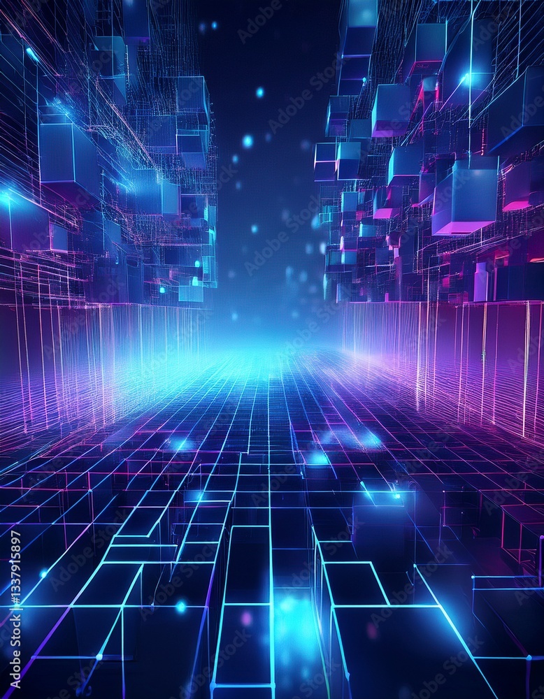 Poster futuristic metaverse digital cubes block technology network connection concept,