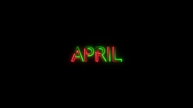 Glowing colorful light neon text month of april. Abstract glowing april month neon line background.