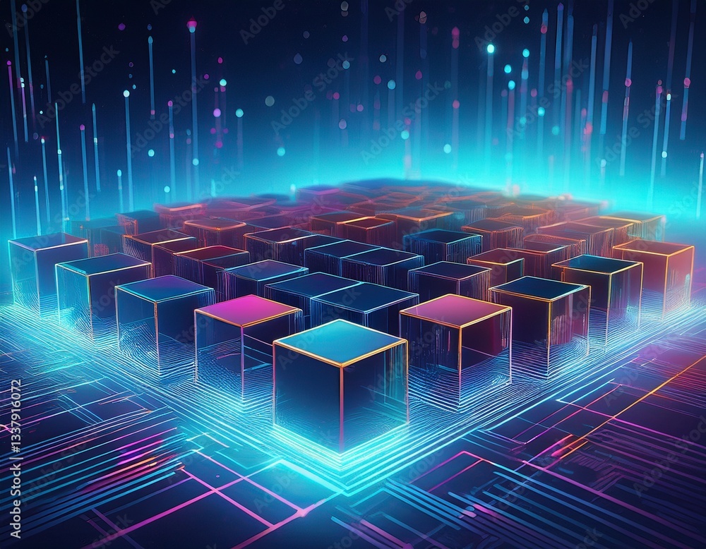 Poster futuristic metaverse digital cubes block technology network connection concept,
