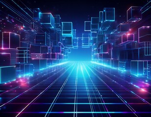 Obraz premium Futuristic metaverse digital cubes block technology network connection concept,