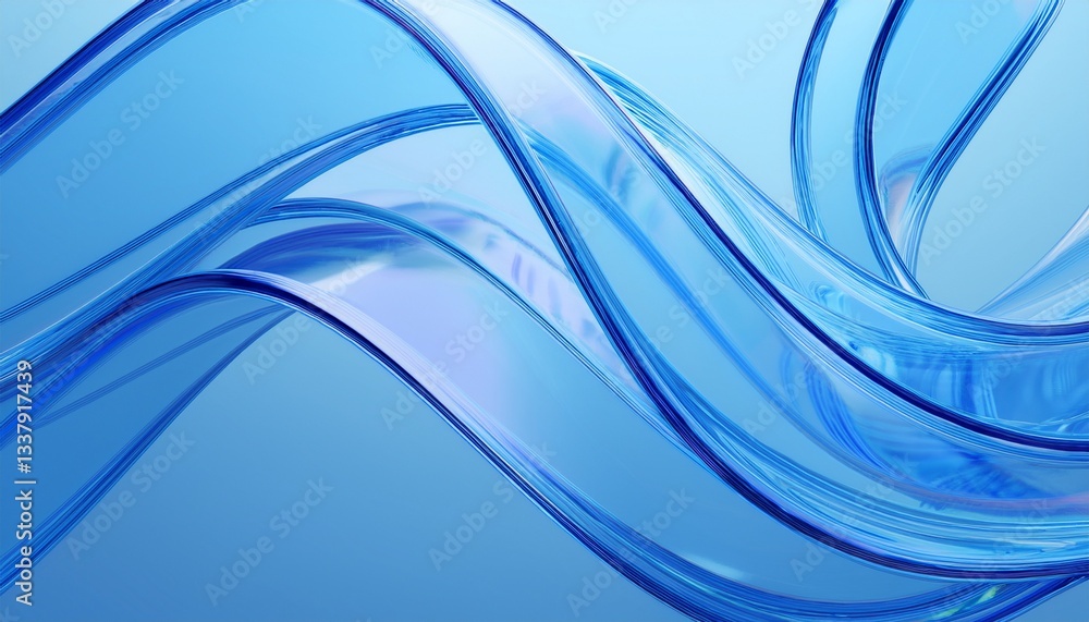 Aufkleber 3d render abstract light blue curve frosted glass pattern with a gradient color on blue