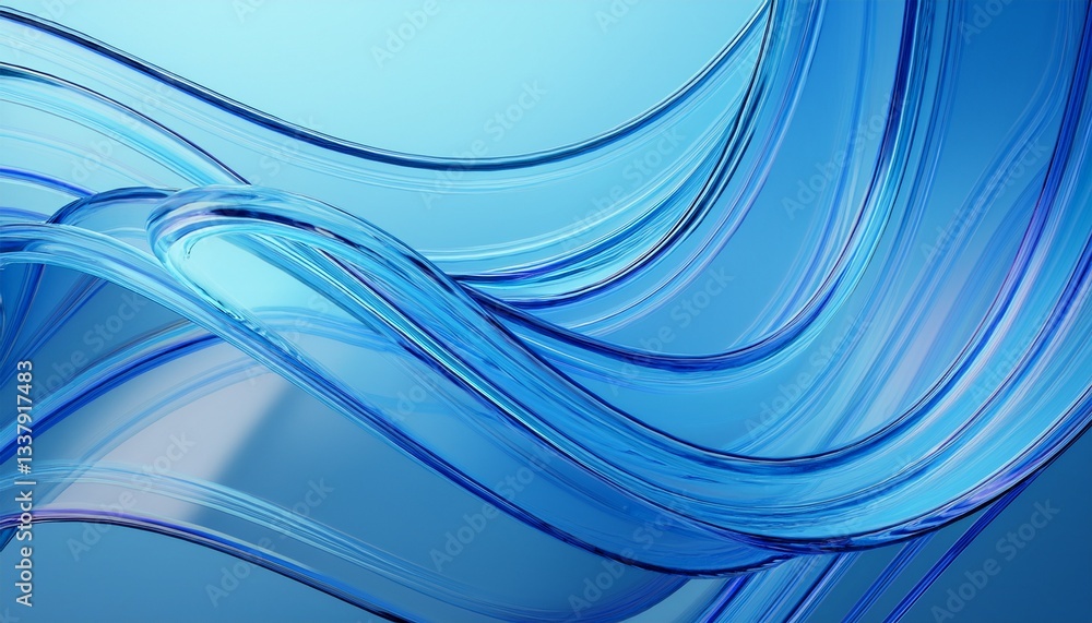 Aufkleber 3d render abstract light blue curve frosted glass pattern with a gradient color on blue