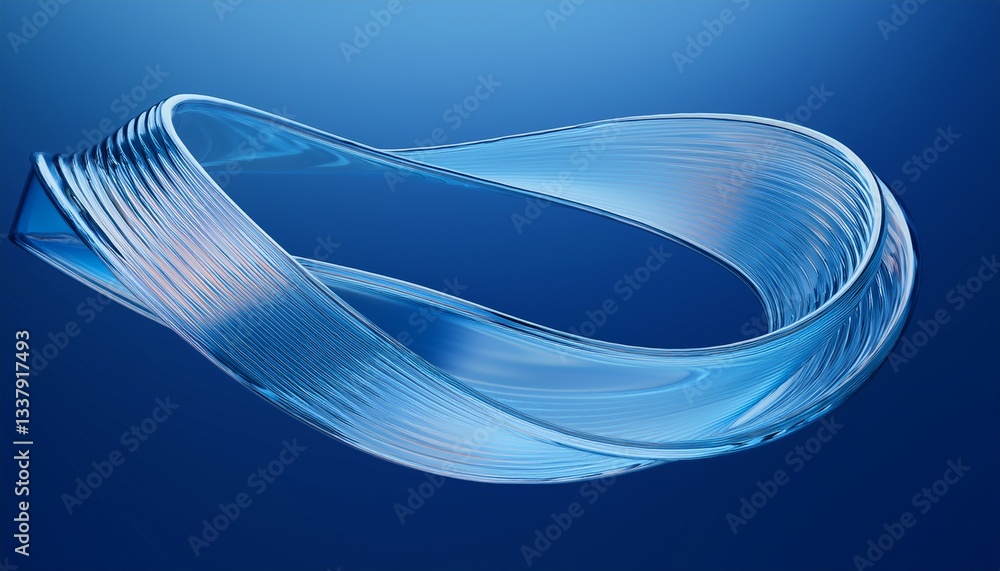 Aufkleber 3d render abstract light blue curve frosted glass pattern with a gradient color on blue