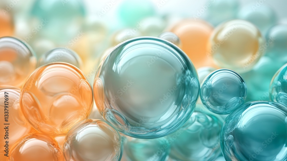 Poster An abstract background features overlapping translucent circles in teal, orange, and cream, forming a contemporary bokeh effect, while soft gradient light enhances the depth and ambiance