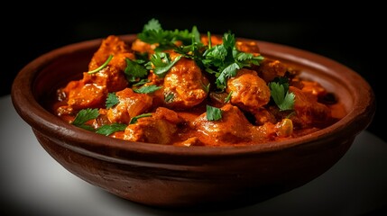 Delicious Chicken Tikka Masala Curry in Clay Bowl