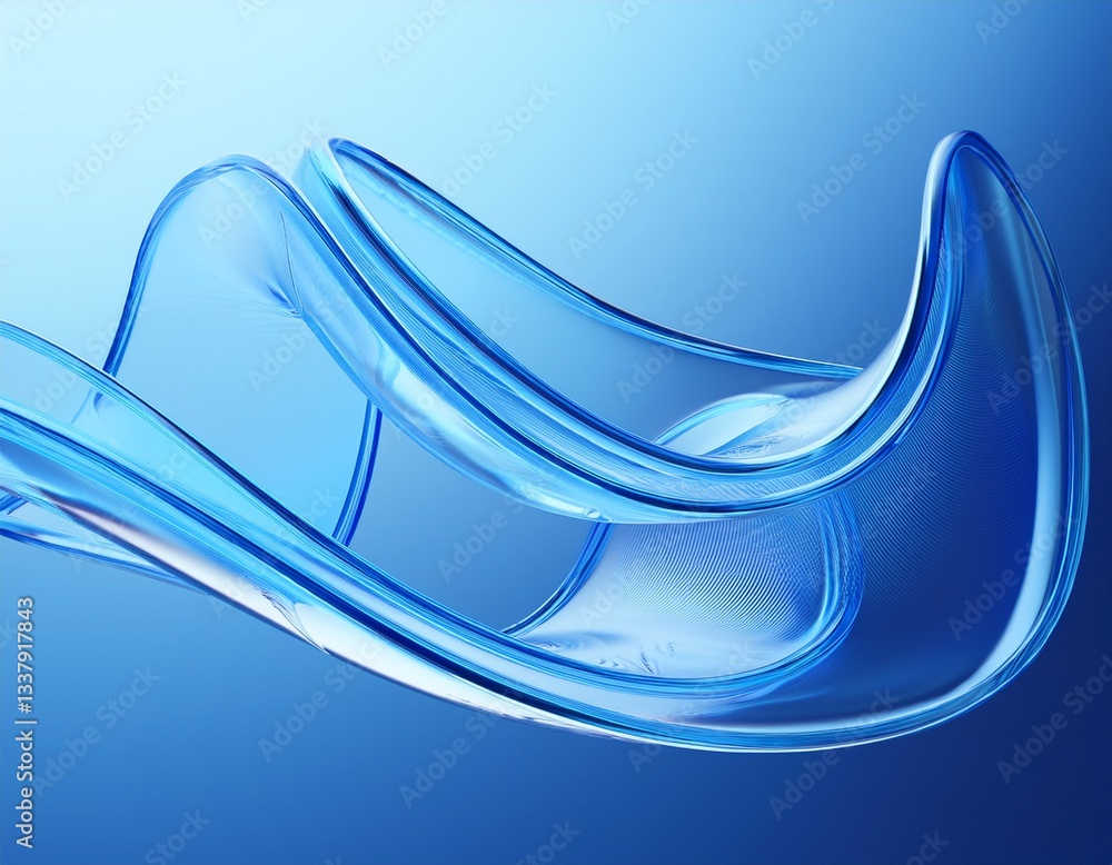 Aufkleber 3d render abstract light blue curve frosted glass pattern with a gradient color on blue