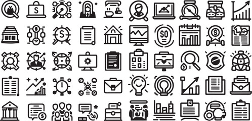 A vector icon set for web design features business and media symbols