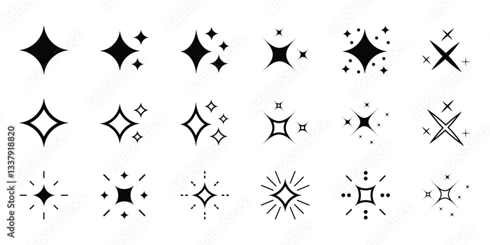 Wall mural sparkle star icon set. simple star burst symbol collection. shine effect. transparent png and vector