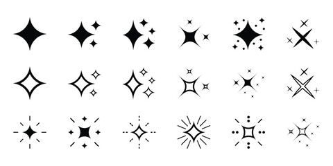 sparkle star icon set. simple star burst symbol collection. shine effect. transparent png and vector illustration.