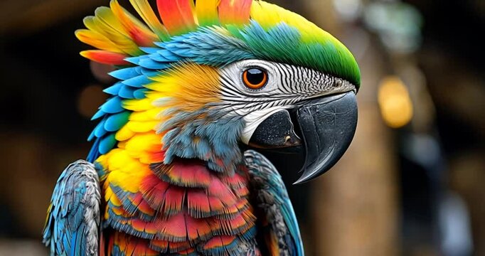 Colorful parrot portrait in natural light, vibrant plumage, ideal for nature, wildlife, or education