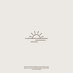 Minimalist Sun Line Art Logo Over Horizon - Elegant logo vintage Vector illustration Design