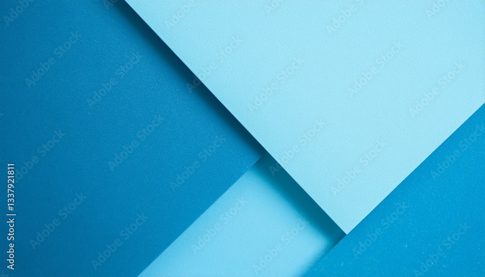Poster a cool and abstract composition featuring different shades of blue layered papers and geometric shap
