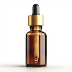 Naklejka premium Amber Glass Bottle with Gold Cap and Dropper Tool