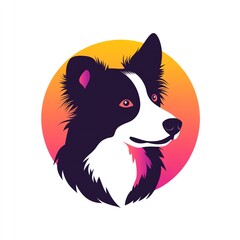 Fototapeta premium BorderCollieSilhouetteAgainstVibrantSunsetBackground,CaptivatingCaninePortrait