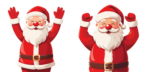 Joyful Santa Claus characters festive attire vector embody yuletide glee with kindness spreading warm cheer.