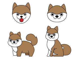 正面を向いている犬のイラスト4個セット