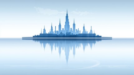 Naklejka premium Spectacular city skyline reflected in tranquil waters, a captivating urban panorama