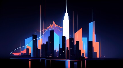 Obraz premium Futuristic Cityscape with Financial Growth Chart Overlay