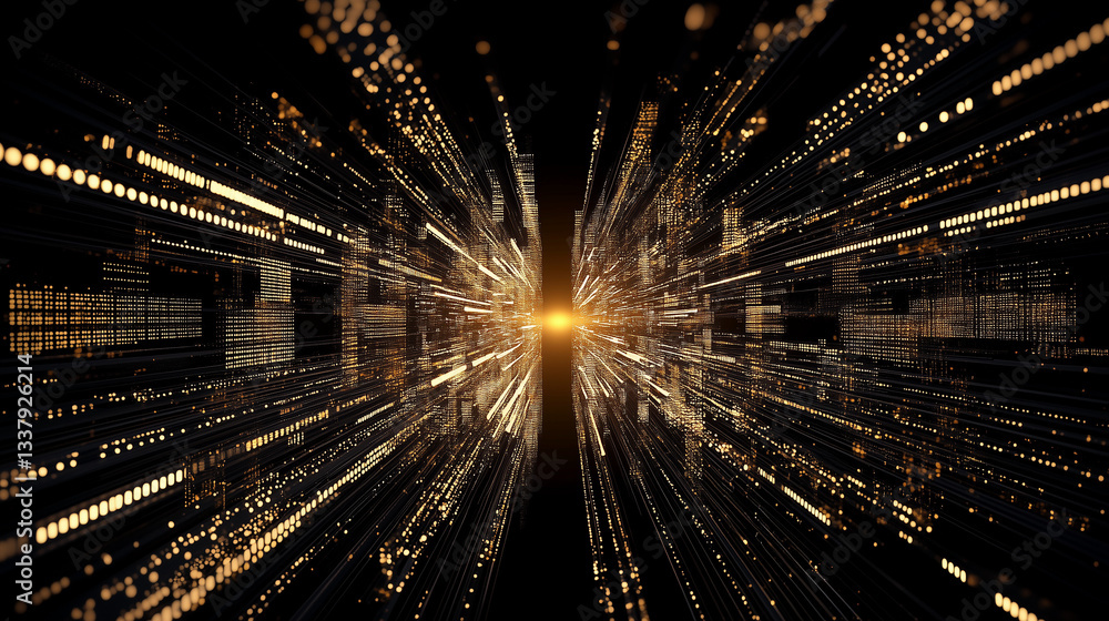 Poster digital nexus: abstract digital tunnel or corridor made of lines of light. this futuristic visual co