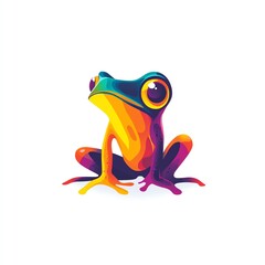 A Colorful Frog, Bold and Bright, Sits on White. Gradient Hues, a Modern Delight. Captivating Gaze, a Vivid Sight.