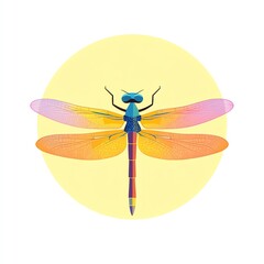 Vibrant Dragonfly Wings Against A Pale Yellow Circle Background