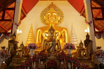 The beauty inside and Golden Buddha image at Wat Phaya Phu Temple Nan Province, Thailand