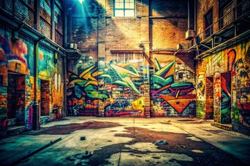 Fototapeta premium Vintage Style Abstract Graffiti Art Installation: Urban Texture & Bold Colors