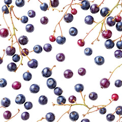 Variety of Fresh Red and Blue Berries Isolated on White Background
