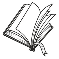 Black and White Outline Illustration of an Open Book with Blank Pages – Simple Sketch of Literature, Reading, Education, and Knowledge Concept