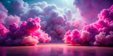 Fototapeta premium Vintage Style Photo: Dreamy Pink & Magenta 3D Clouds on Floor, Creative Background