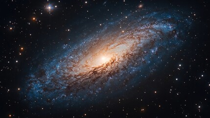 Fototapeta premium A galaxy captured from a distance, with stars swirling in an anticlockwise motion