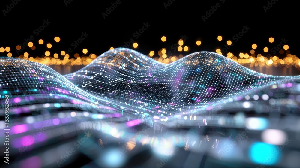Poster futuristic data waves digital realm artwork high-tech environment abstract viewpoint