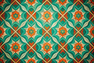 Vintage Teal Orange Abstract Wallpaper: Dynamic Shapes & Intricate Textures