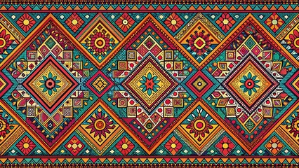 Vintage Tribal Geometric Ethnic Pattern: Panoramic Abstract Ornament
