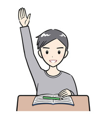授業中に積極的に手を挙げる小学生の男の子