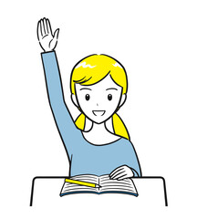 授業中に積極的に手を挙げる小学生の女の子（シンプル）