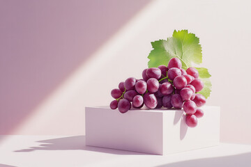 Fresh grapes arrangement on minimalist display studio setting still life photography modern environment light play