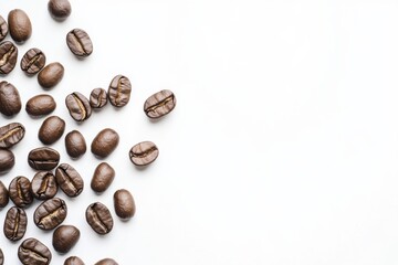 Naklejka premium Freshly Roasted Coffee Beans on White Background for Beverage Lovers