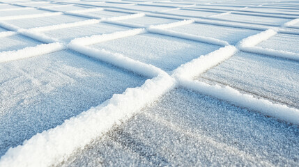 Snow covered roof tiles urban area photography winter environment close-up view textural contrast