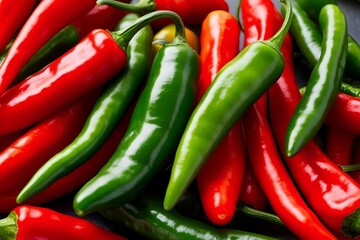 Close-up of red and green chilli with vibrant colors, detailed texture, and fresh appearance.
