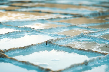 Salt harvesting process salt flats photography natural landscape close-up view nature's bounty