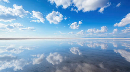 Stunning reflection of clouds over calm salt flat remote landscape photography natural environment aerial view serenity