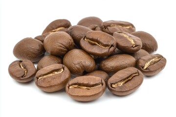 Obraz premium Freshly Roasted Coffee Beans on White Background for Gourmet Use