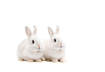 two rabbits isolated on transparent background with clipping path.