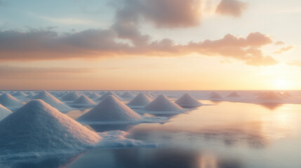 Salt mounds at sunrise coastal landscape natural beauty tranquil environment serene viewpoint