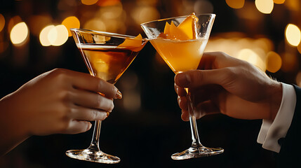 Cheers to delightful evening with two elegant cocktails, showcasing warm atmosphere and celebration