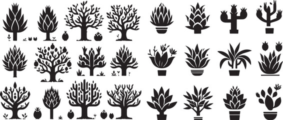 Tree colletction vector set of floral and plant illustrations with tree, leaves, and branches in a nature-inspired design, perfect for decoration, pattern, and symbol elements representing 