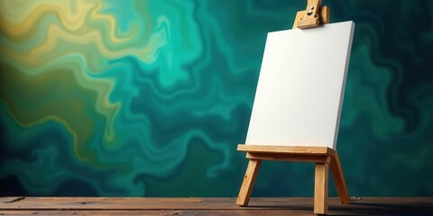 Blank Canvas on Wooden Easel Against Abstract Background Ready for Artistic Expression