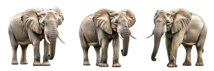 Obraz premium A Set of High-Angle Studio Shots of a Powerful African Elephant Standing Alone Isolated on Transparent Background