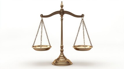 A balanced scale of justice isolated on a white background, symbolizing fairness and law.